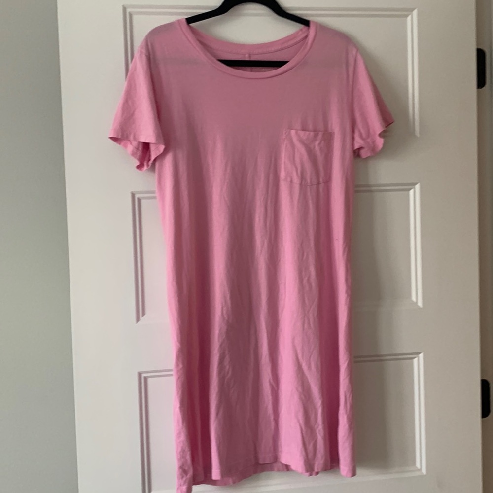 J. Crew Pink Garment Dyed Pocket T-shirt Dress Size Med